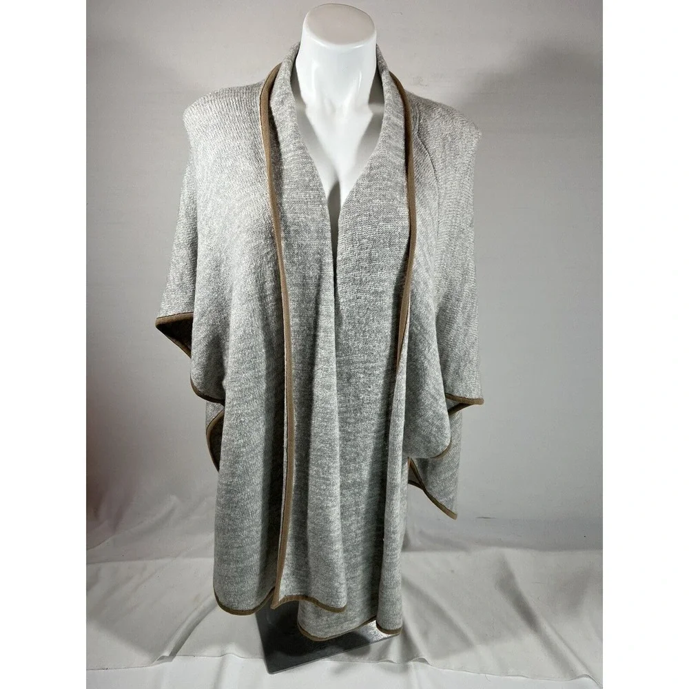 Freeway Boho‎ Shawl Womens One Size Gray Brown Contrast Trim Casual
